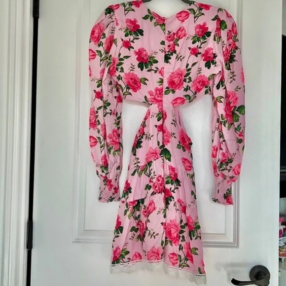 Barbie Pink Rose Floral LoveShackFancy style Mini Cut Out Flowy Summer Dress XS - Picture 4 of 13